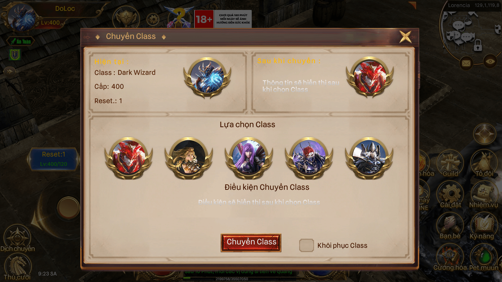 Chức năng Chuyển Class